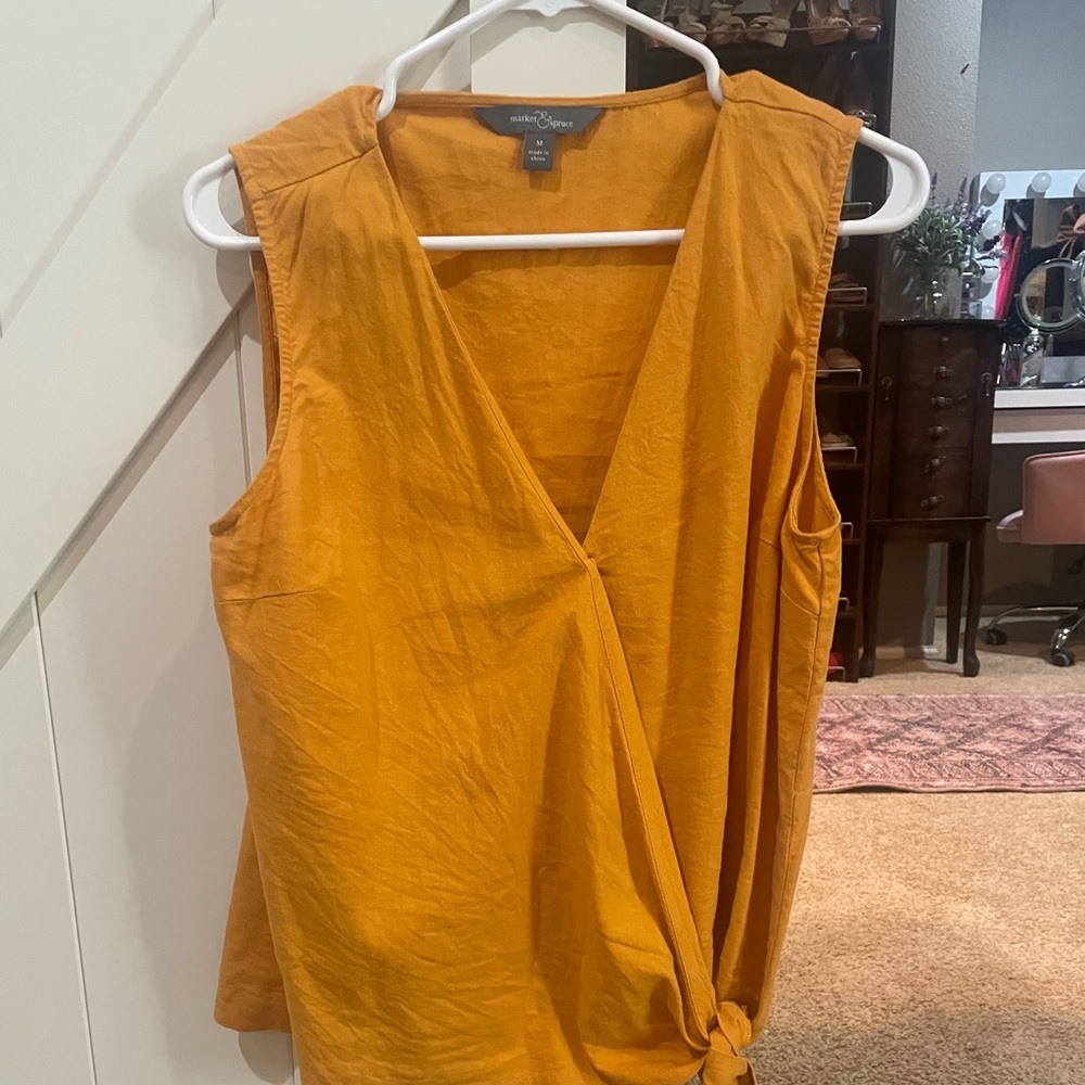 Market & Spruce Garis Cross Front Wrap Linen Top